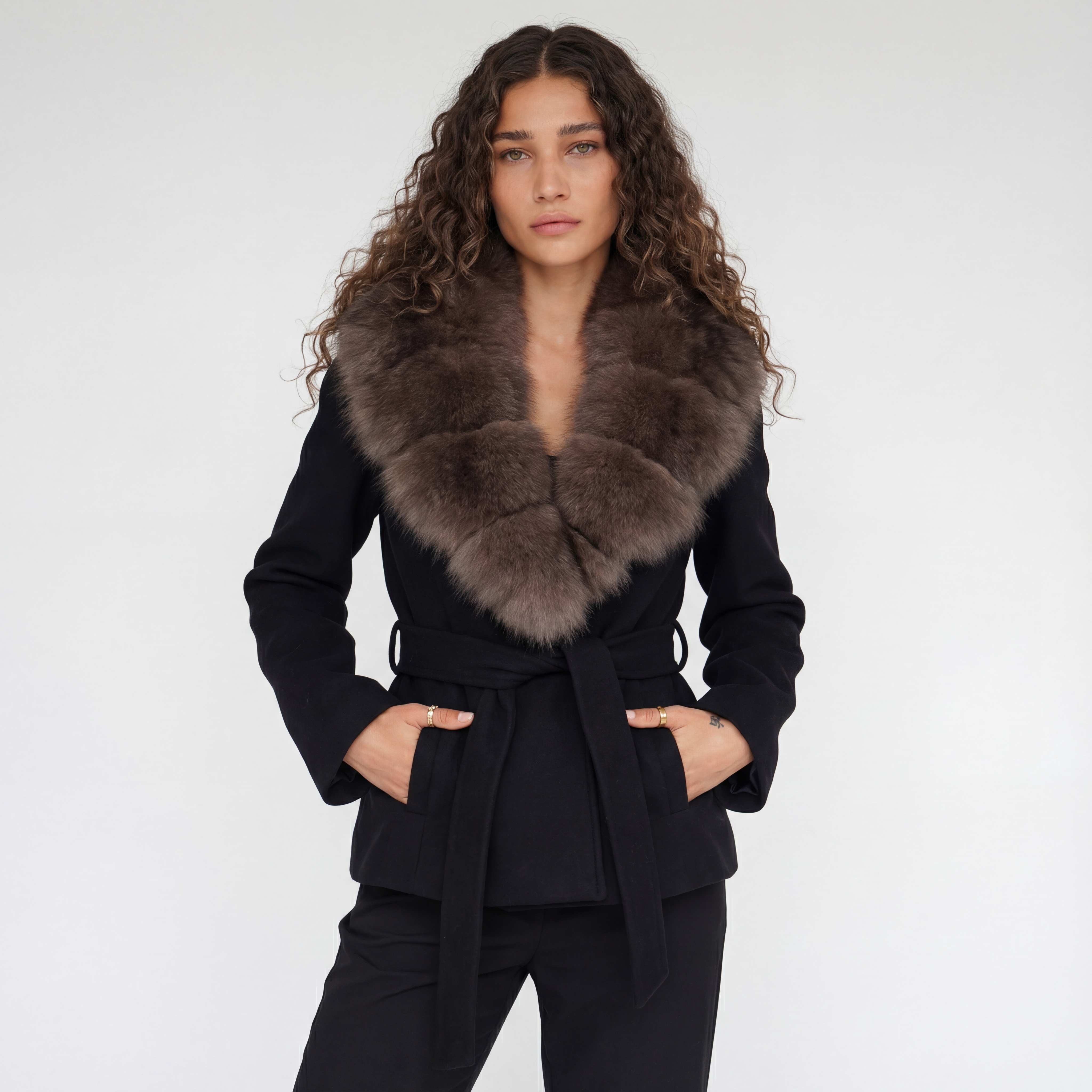 Imperia Fur-Collar Coat – Black