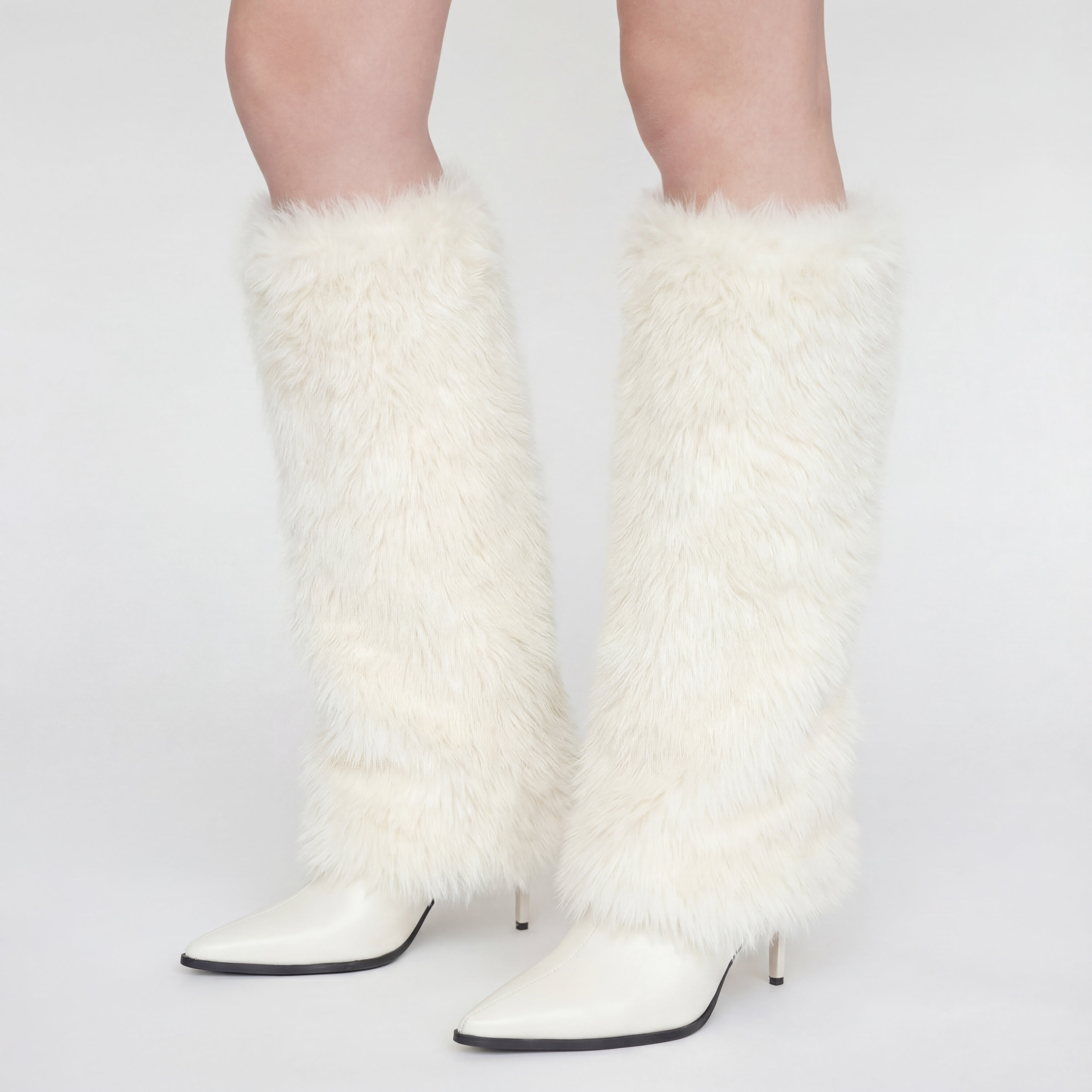 Neve Fur-Trim Knee-High Boots – Ivory