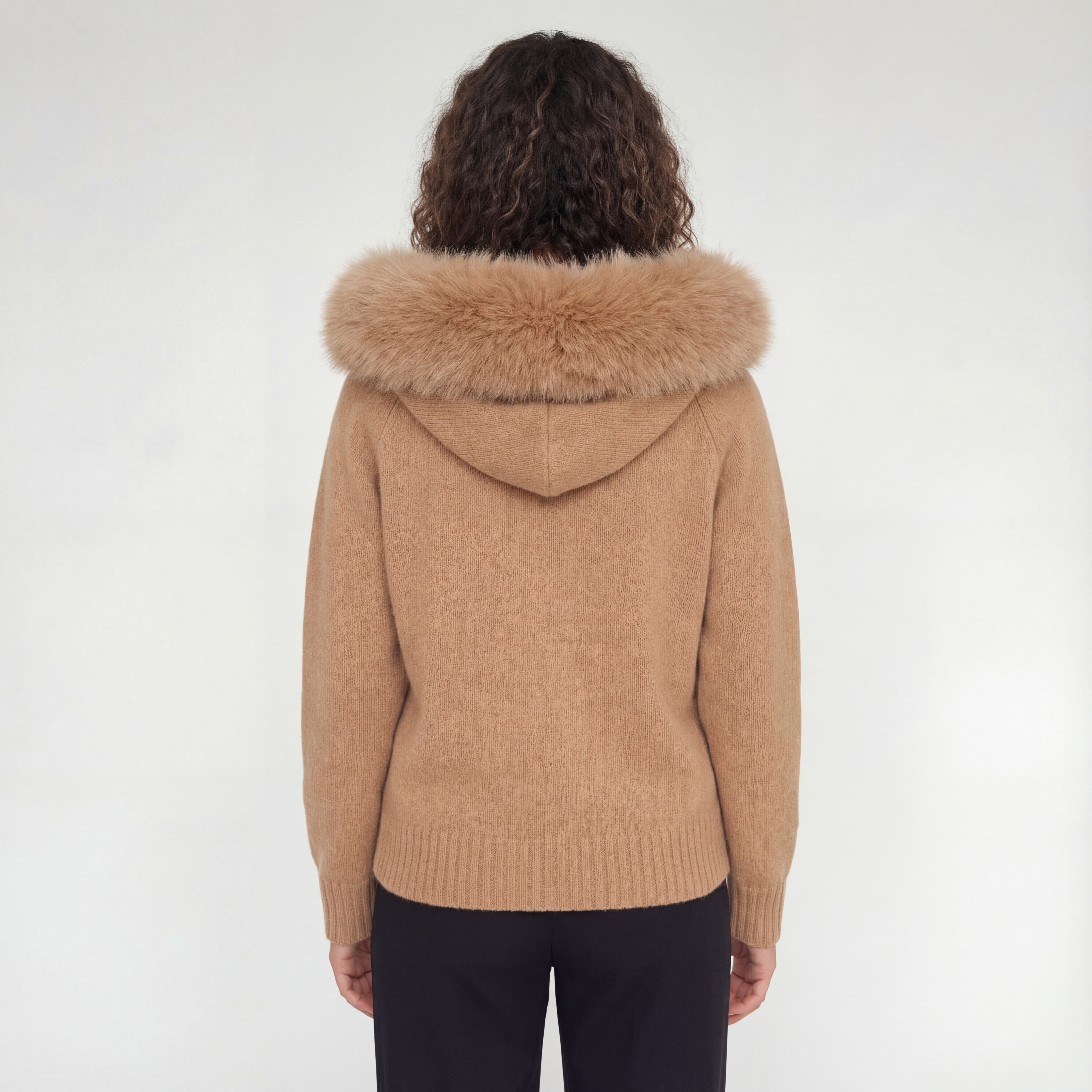 Capri Fur-Trim Hooded Jacket – Camel