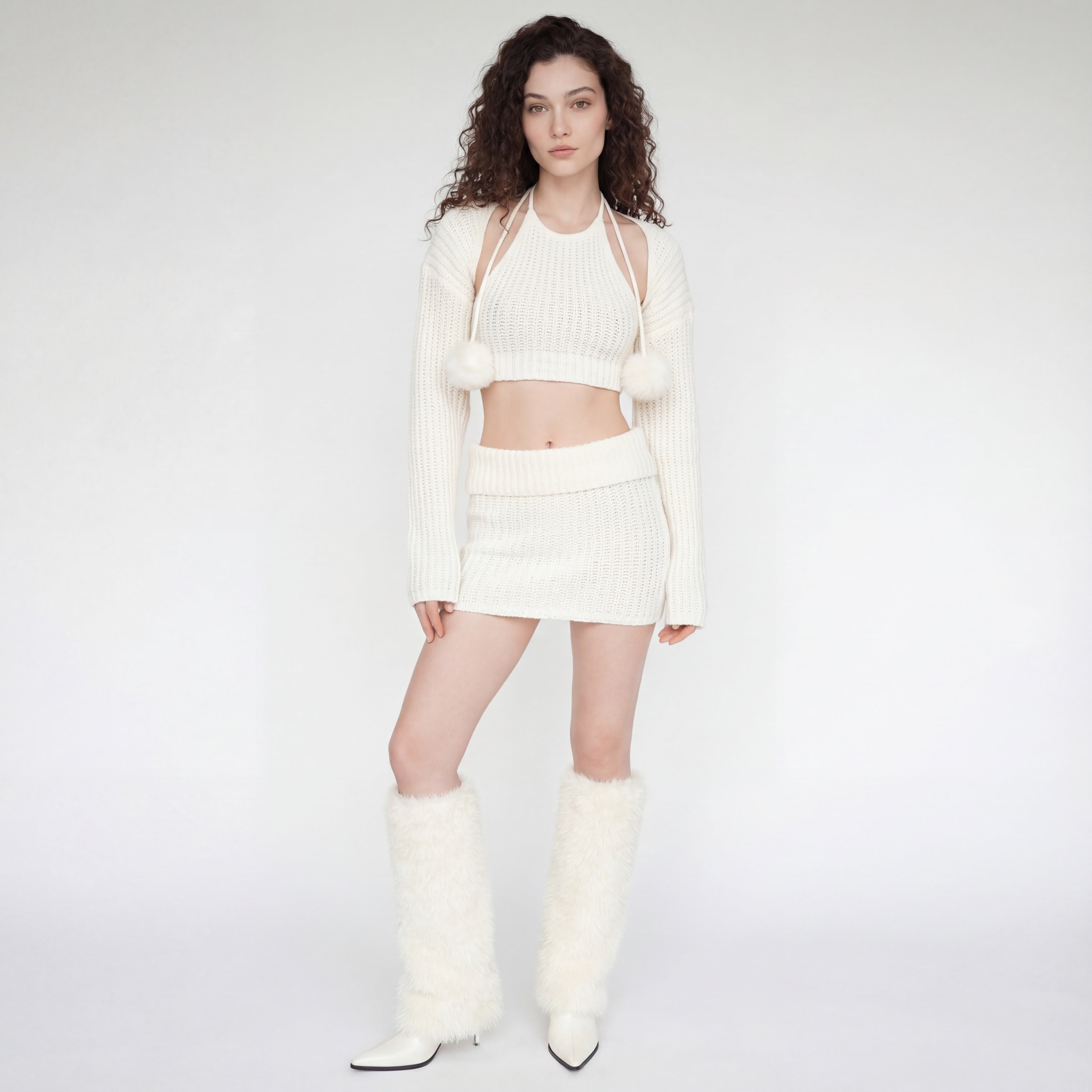 Neve Fur-Trim Knee-High Boots – Ivory